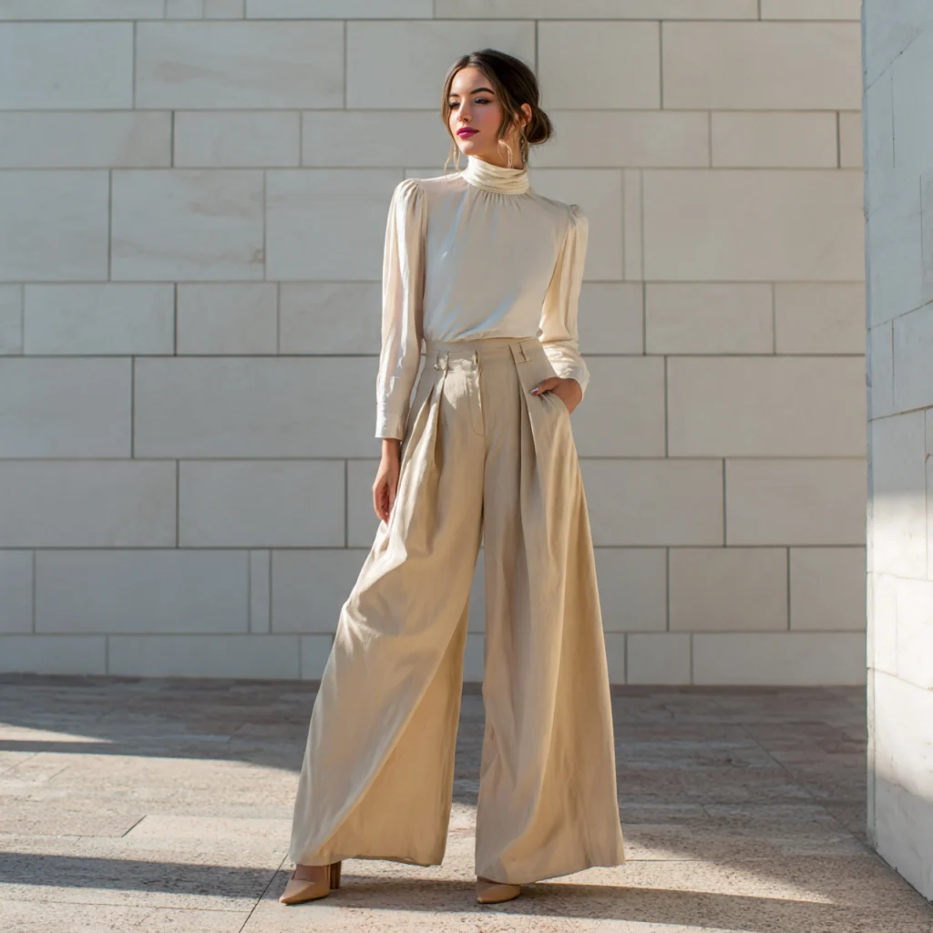 High-Neck Blouse with Palazzo Pants