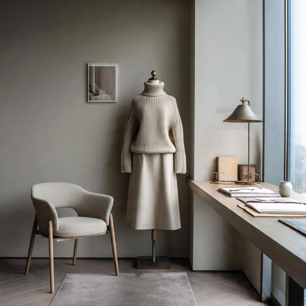 High-Neck Sweater and Tailored Midi