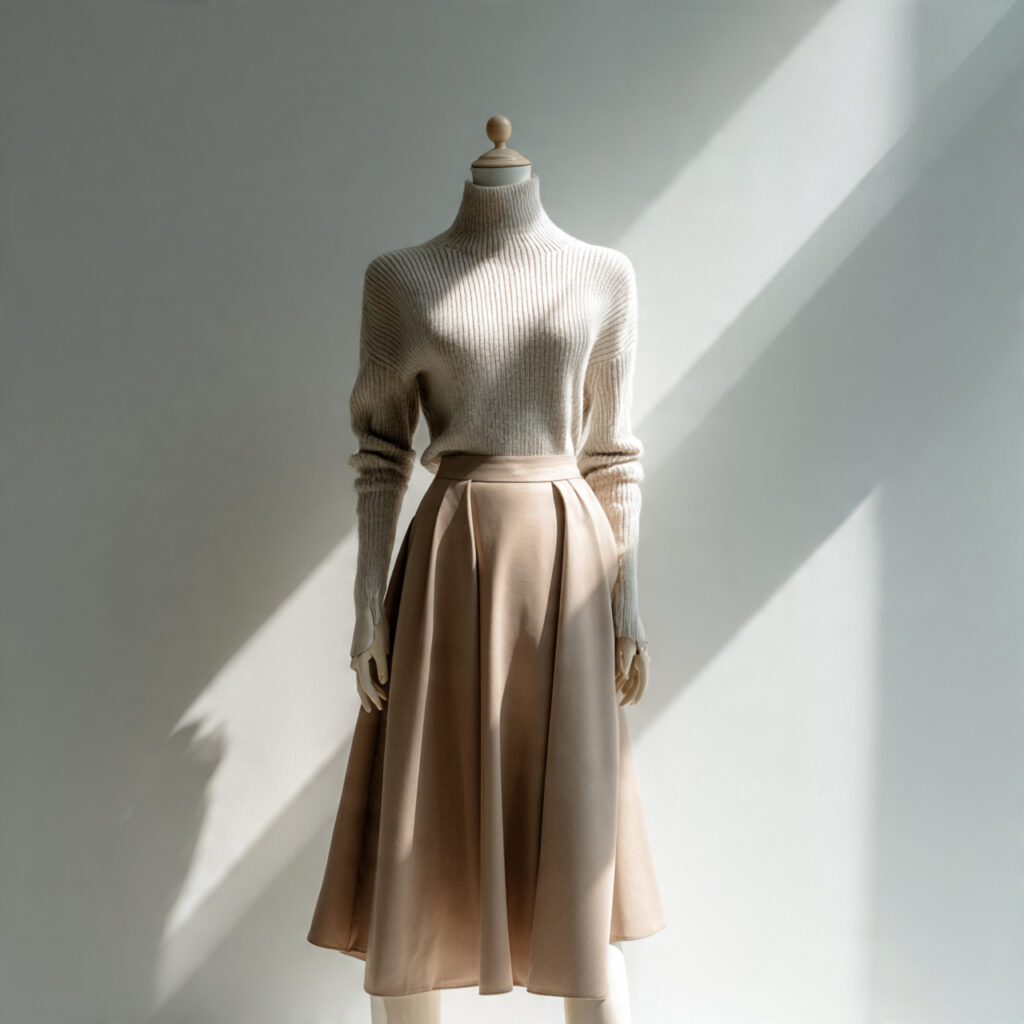 High-Waisted Midi Skirt and Minimalist Knit