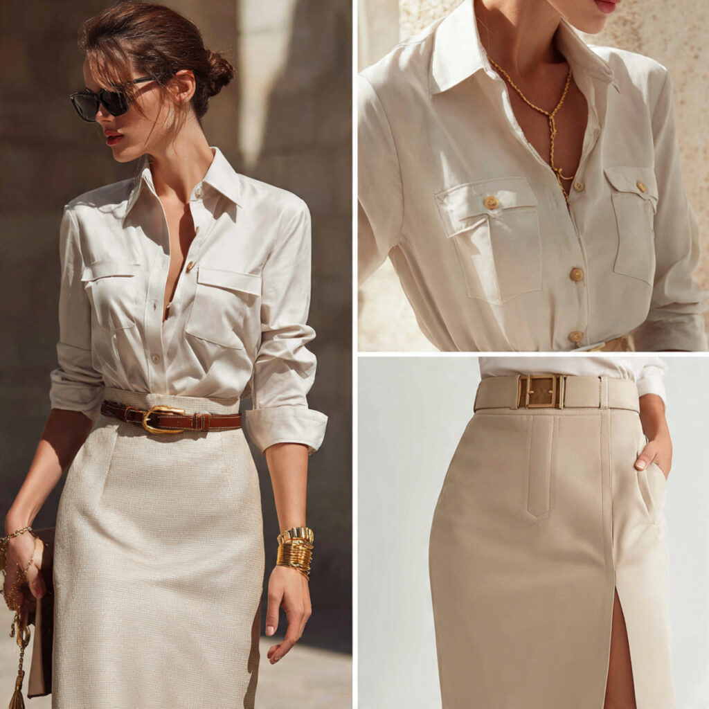 High-Waisted Skirt with Button-Up Shirt