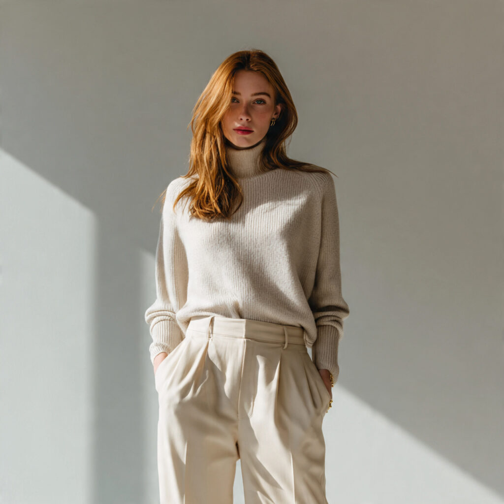 20 Best Minimalist Outfit Ideas to Stay Stylish with Less 6 High-Waisted Trousers and Lightweight Sweater