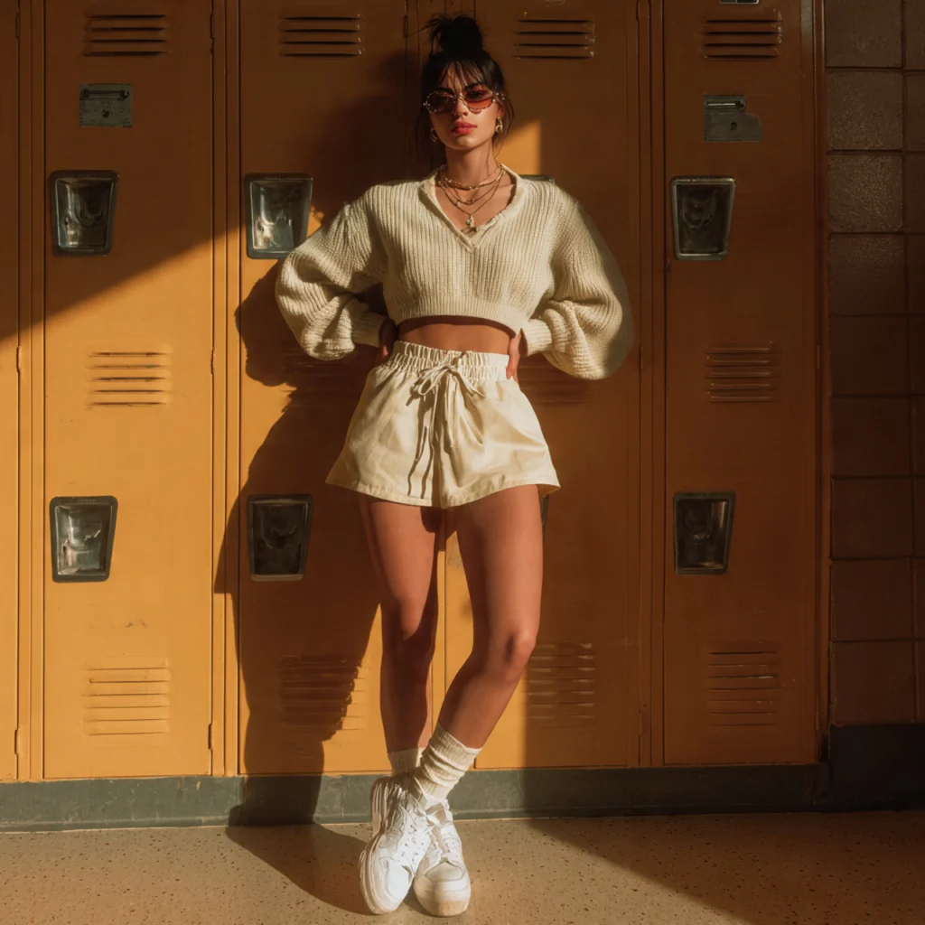 Knit Crop Top with High-Waisted Skort