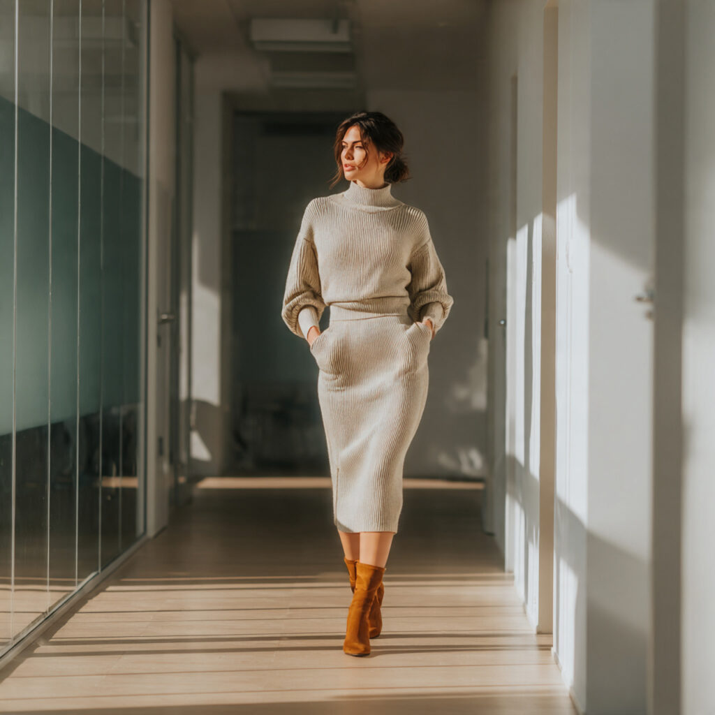Knit Dress with Ankle Boots