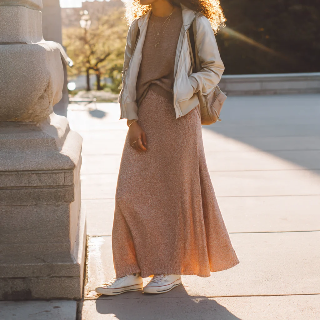Knit Maxi Skirt with Light Jacket