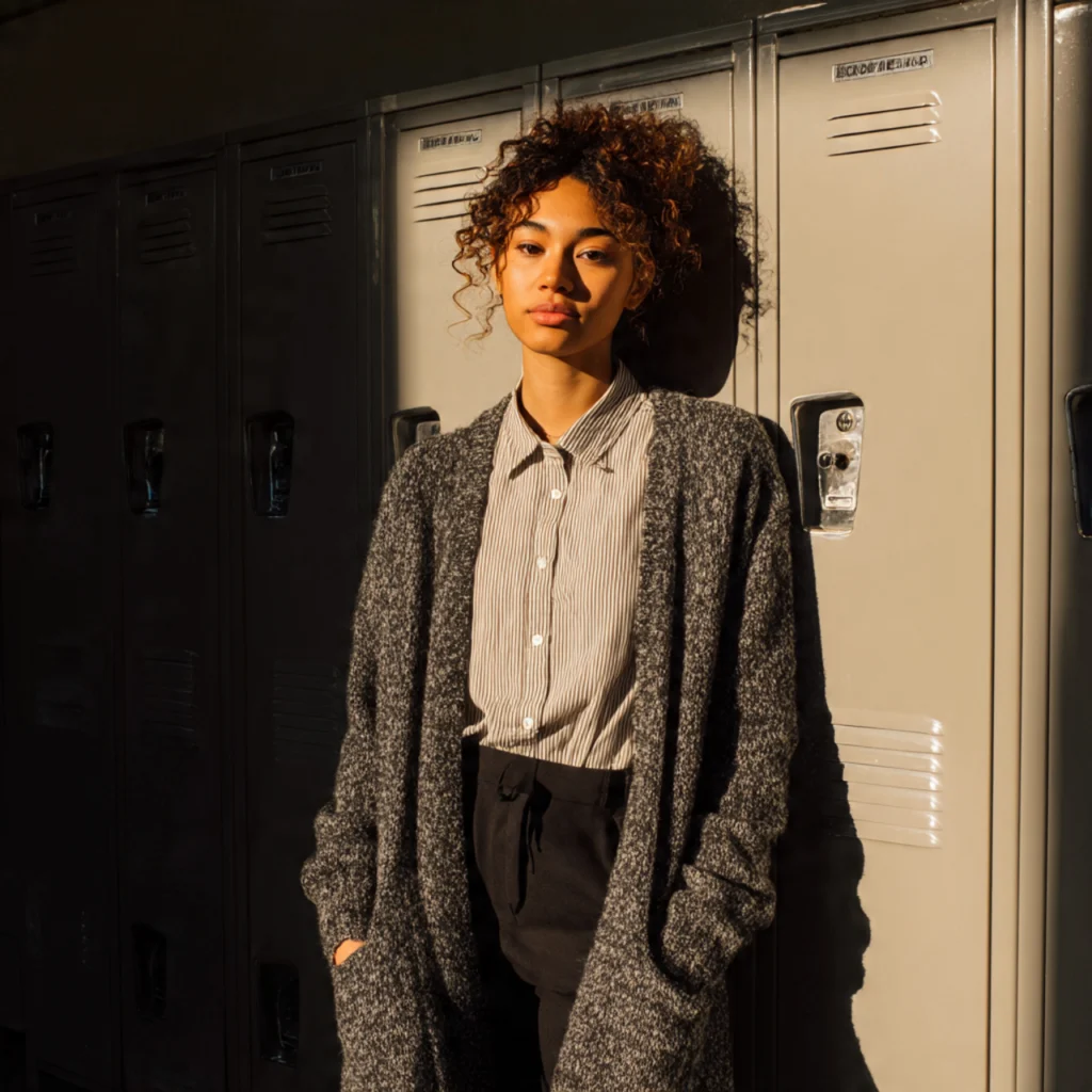 Layered Cardigan Over a Smart Shirt