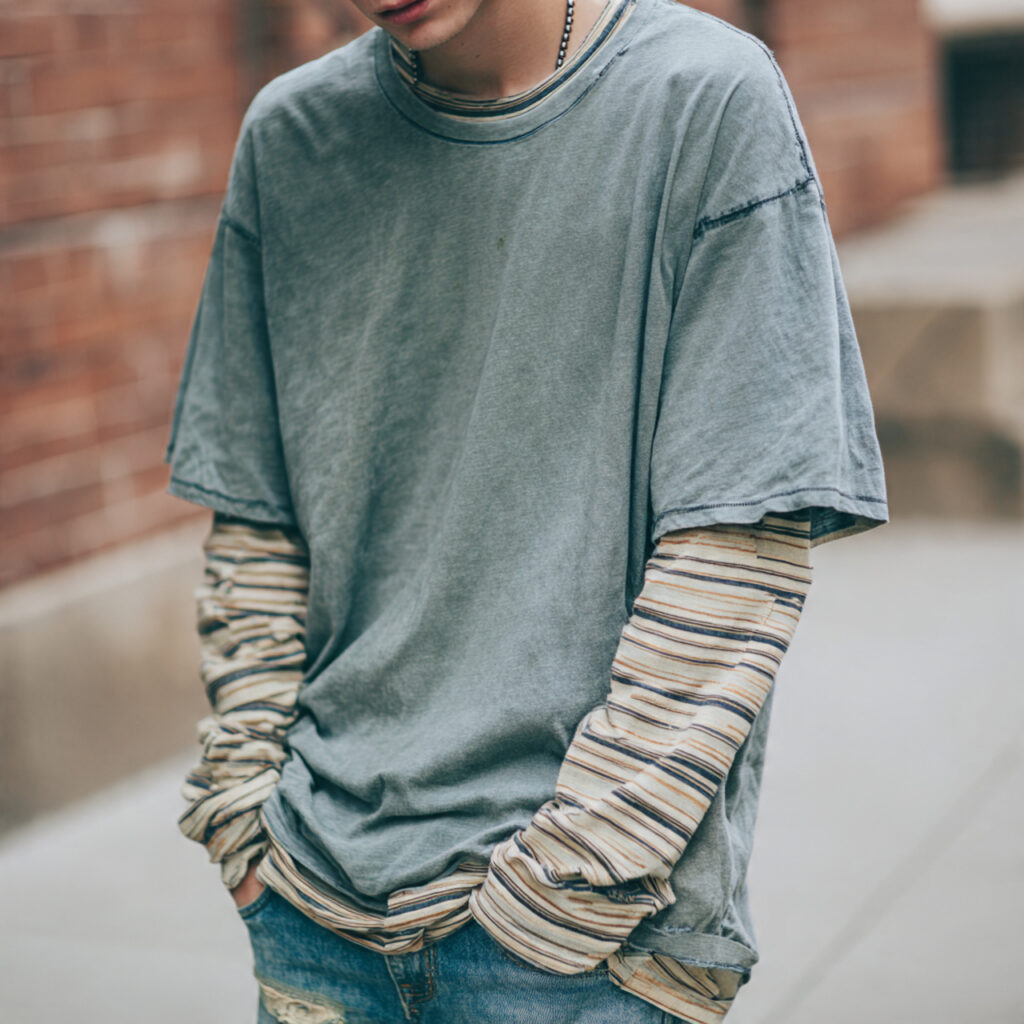 Layered Long Sleeves Under Tees in Grunge Outfit Ideas