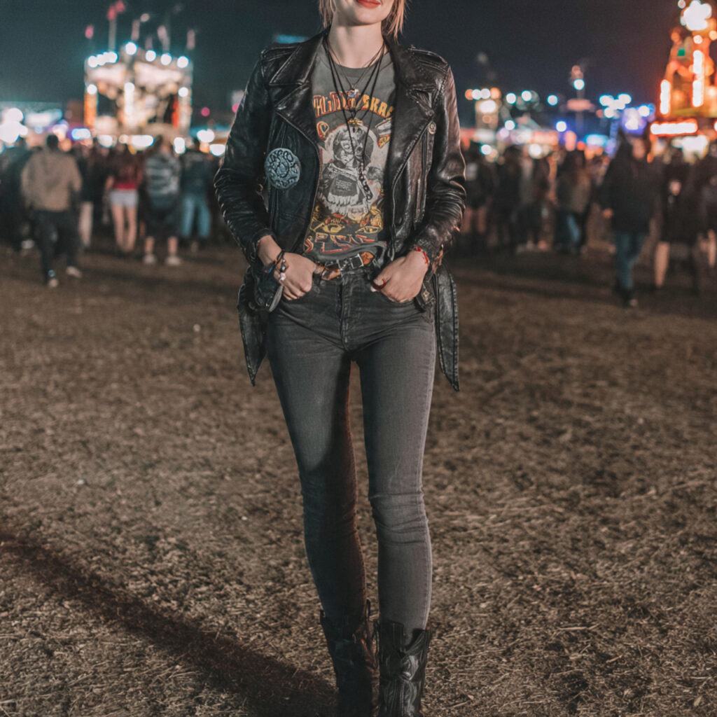 25 Trendy Country Concert Outfit Ideas to Rock Your Look 5 Leather Jacket with Skinny Jeans