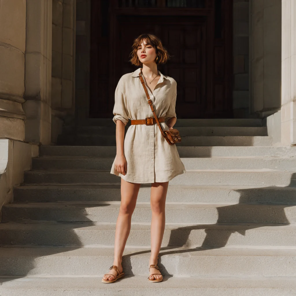 Linen Shirt Dress with Belt