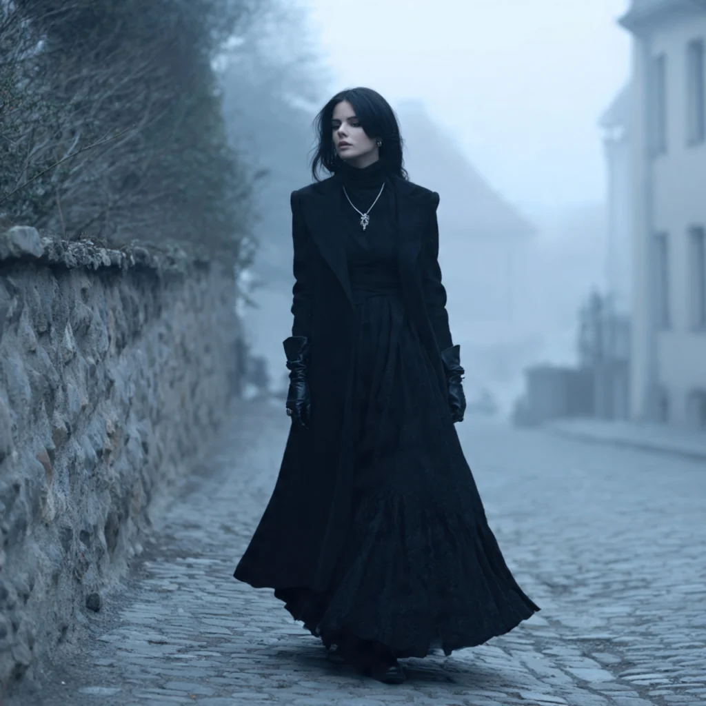 Long Black Coats in Trad Goth Outfits