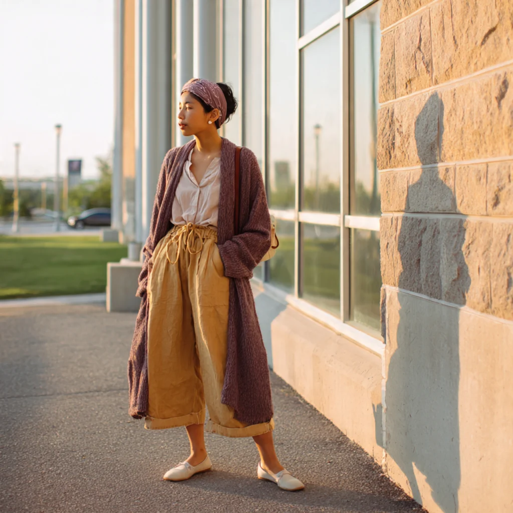 Long Cardigan with Wide-Leg Culottes