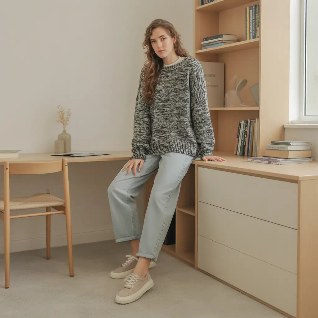 Marled Sweater and Straight-Leg Jeans Back to School Outfits