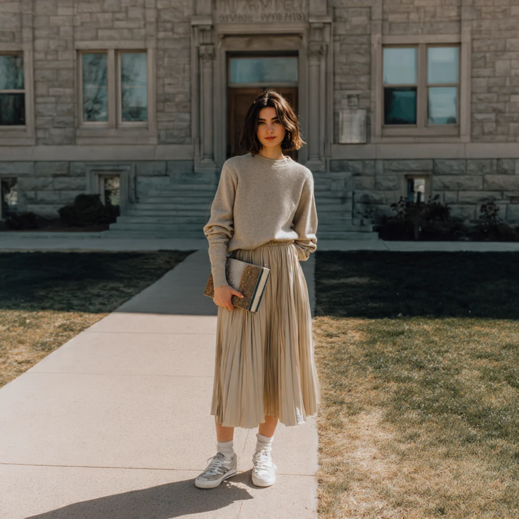 Midi Skirt and Fitted Sweater