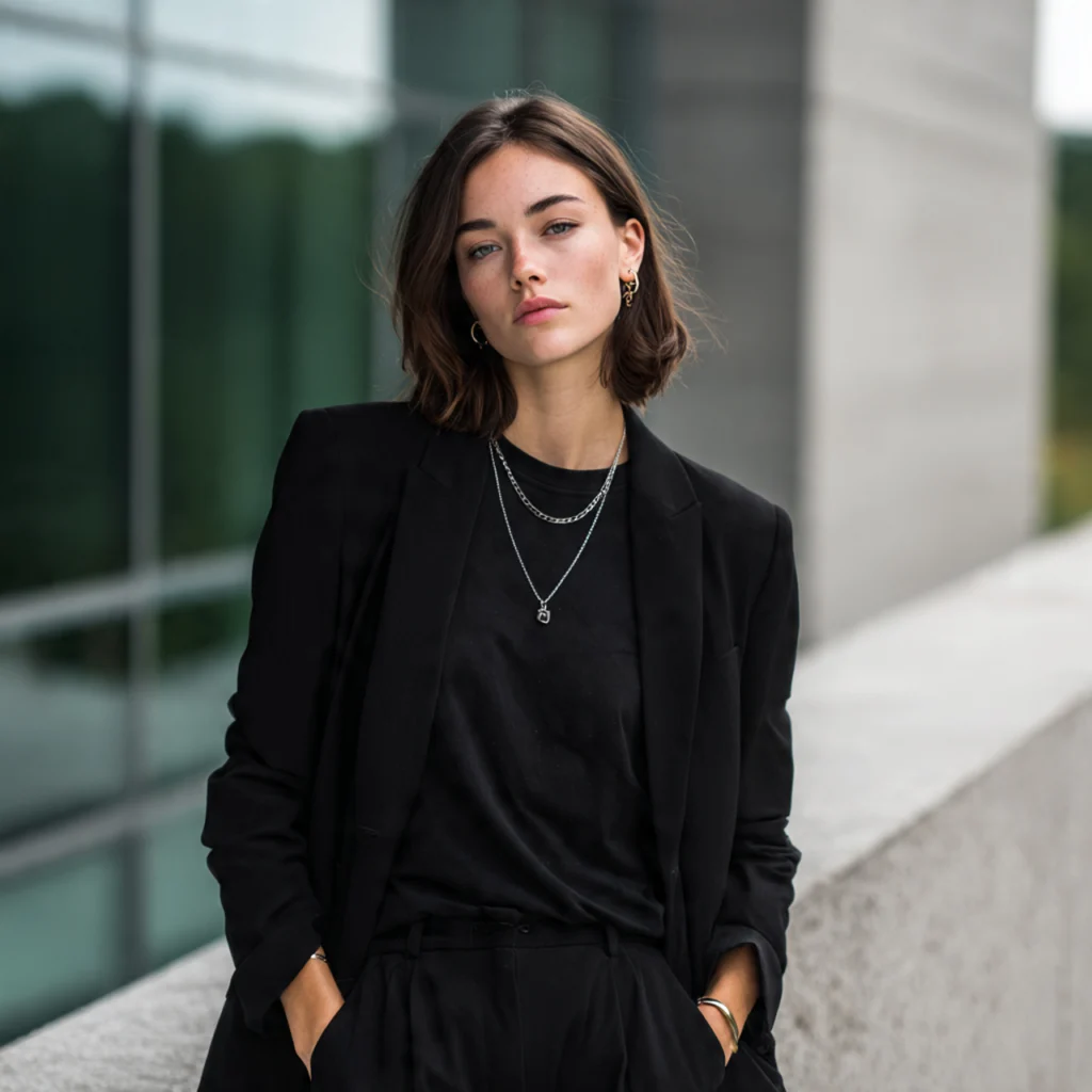 Monochrome Black Back to School Outfits with Tailored Pieces