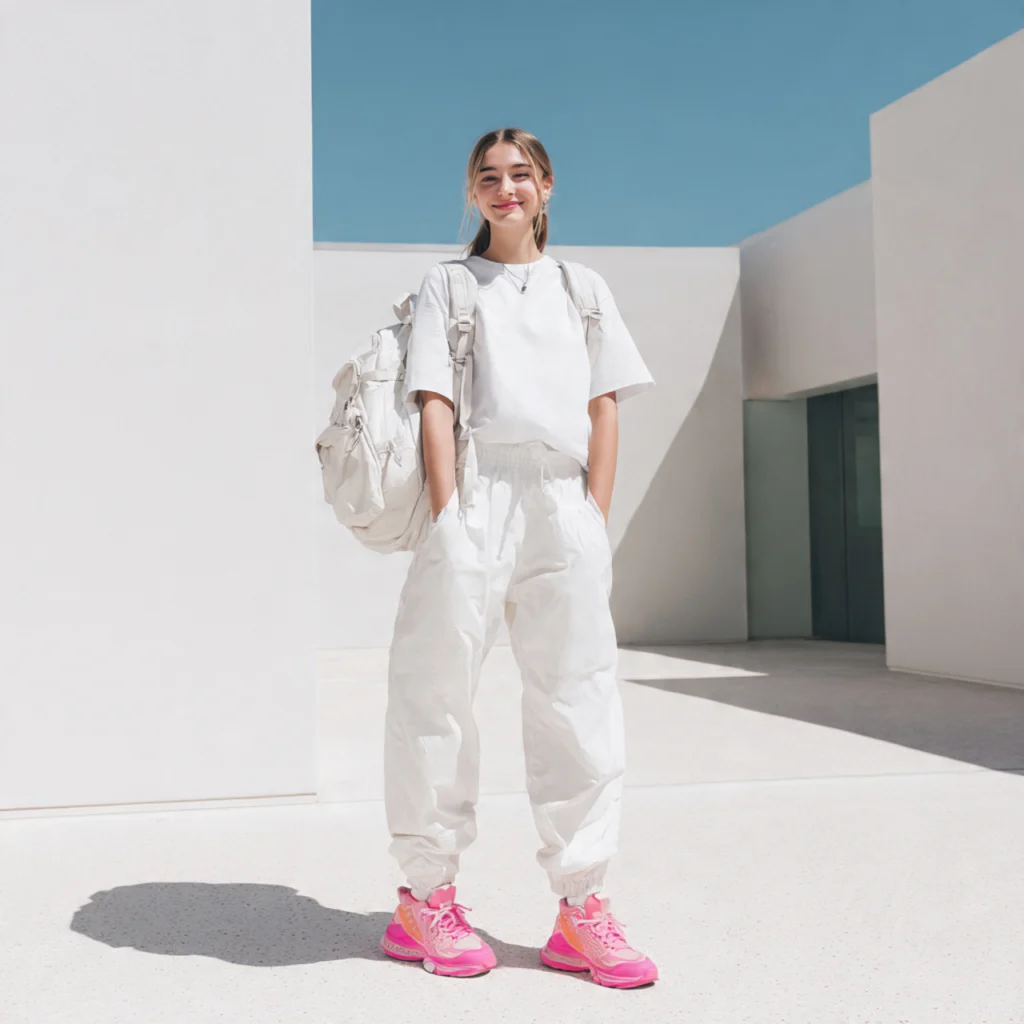 Monochrome Outfit with Color Pop Sneakers