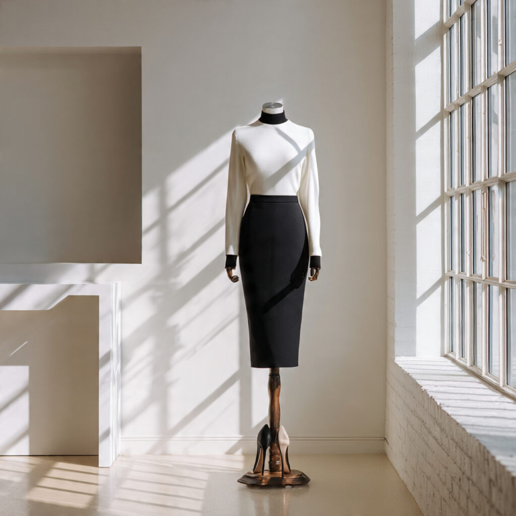 Monochrome Pencil Skirt Ensemble