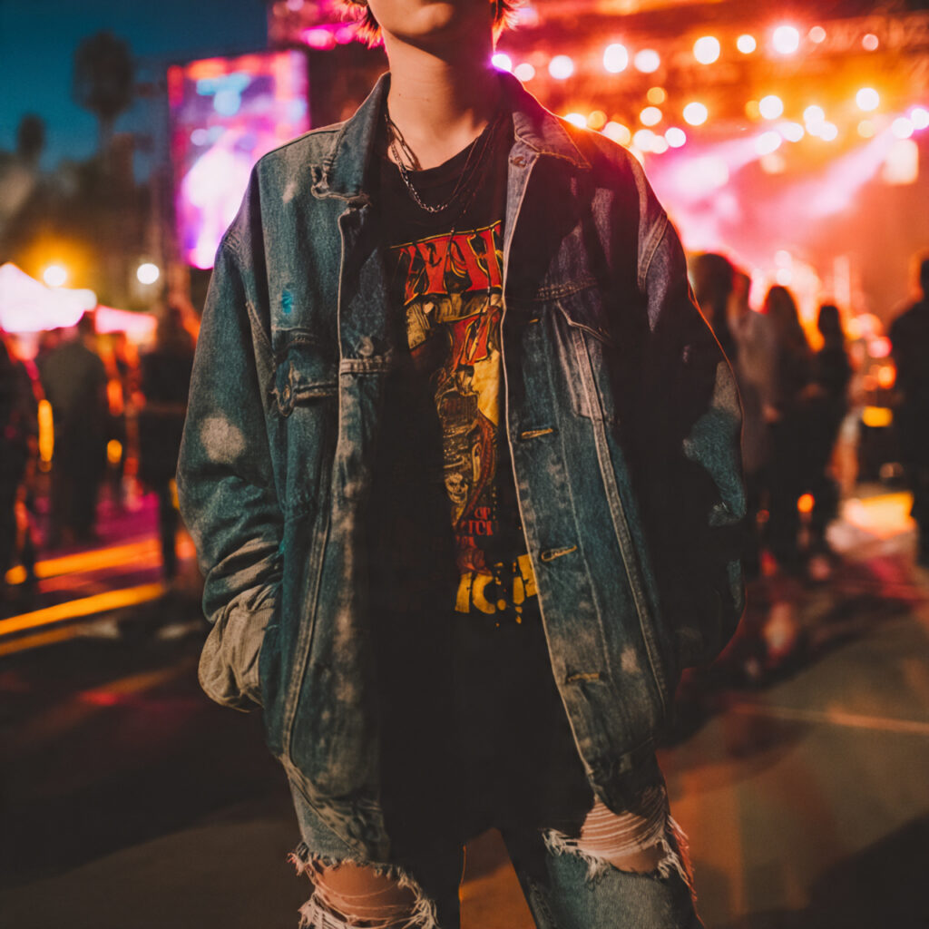 22 Best Rock Concert Outfit Looks for Maximum Impact 21 Oversized Denim Jacket Rock Concert Outfit Looks