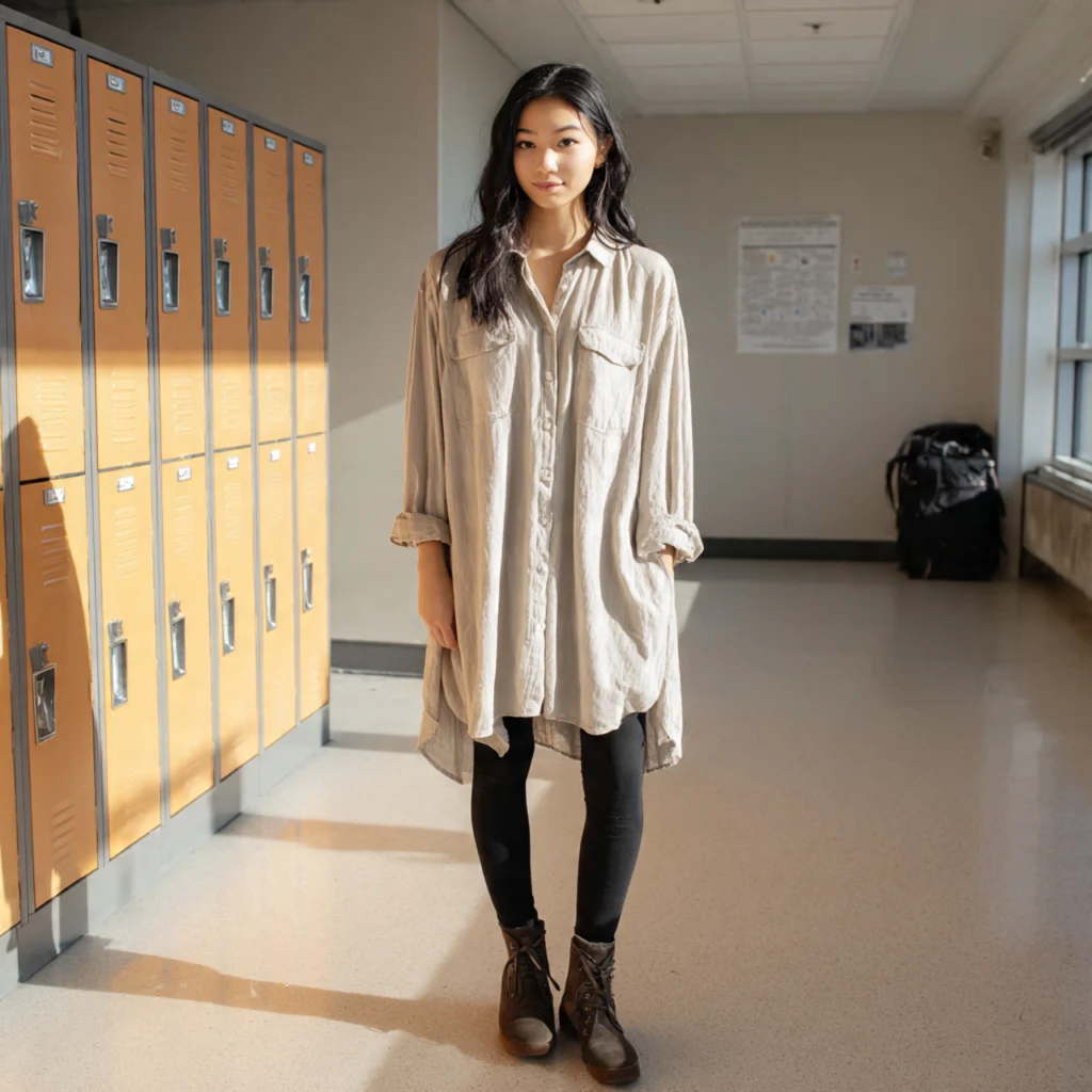 Oversized Shirt Dress with Leggings