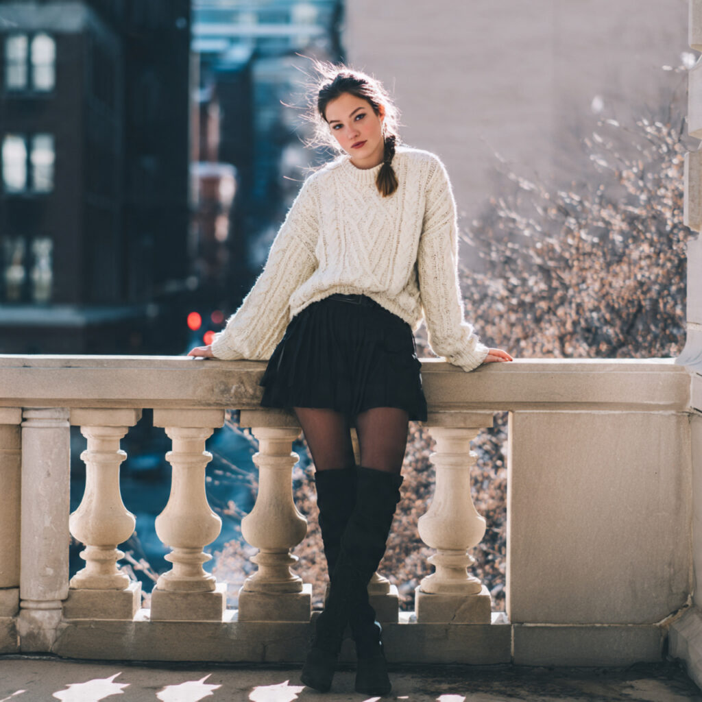 27 Trendy Winter Outfits for Teens: Layering, Color & Comfort 1 Oversized Sweater and Pleated Skirt Idea