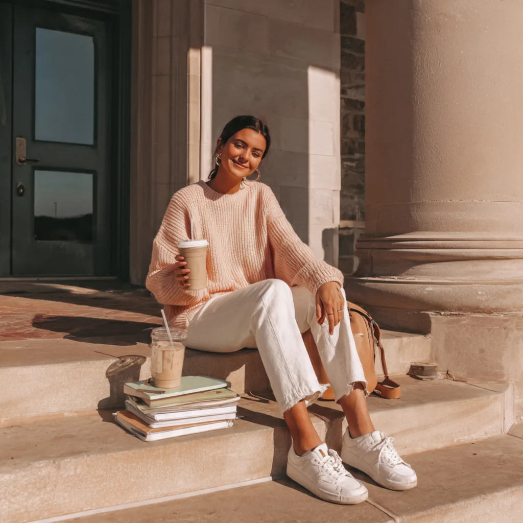 Pastel Sweater with White Jeans