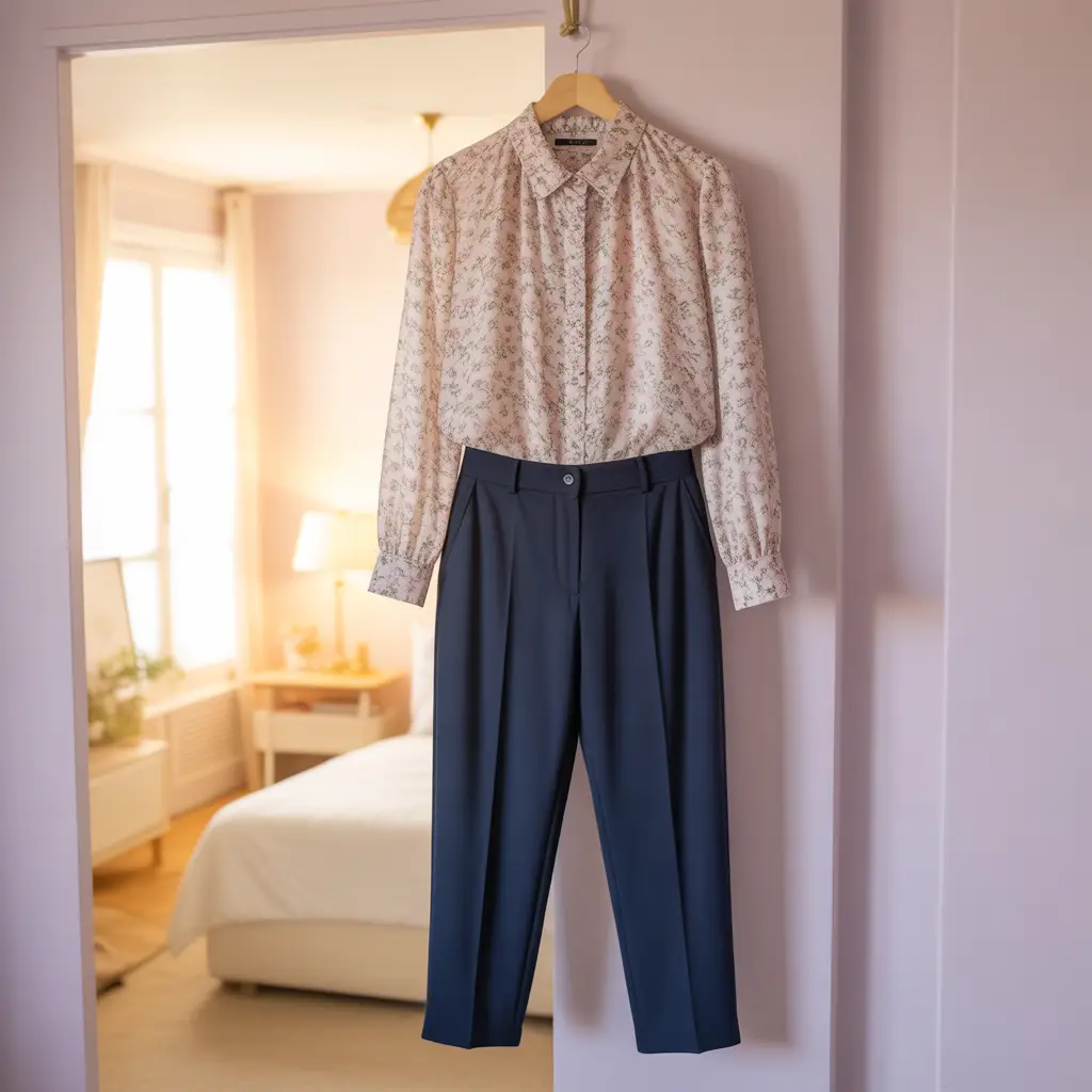 Patterned Blouse with Solid Bottoms