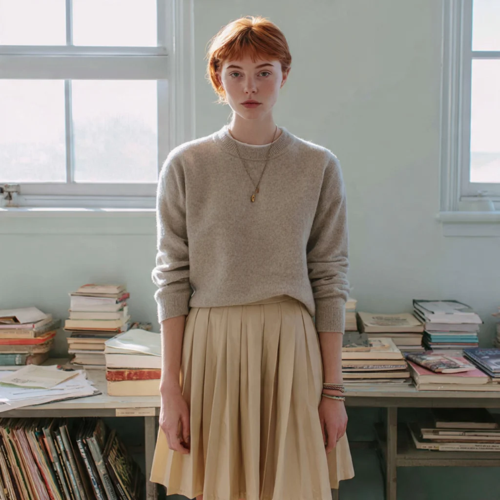 Pleated Skirt with Crewneck Sweater