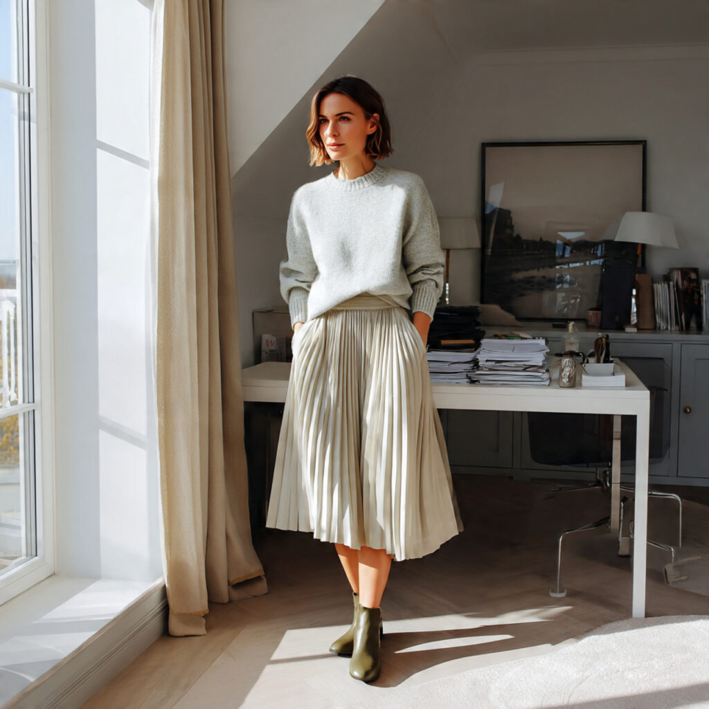 Pleated Skirt with Lightweight Sweater