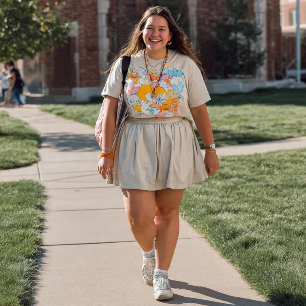Plus Size Back to School Outfits with a Graphic Tee and A-Line Skirt
