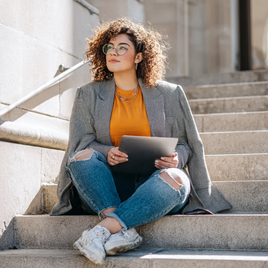 Plus Size Back to School Outfits with a Structured Blazer and Jeans