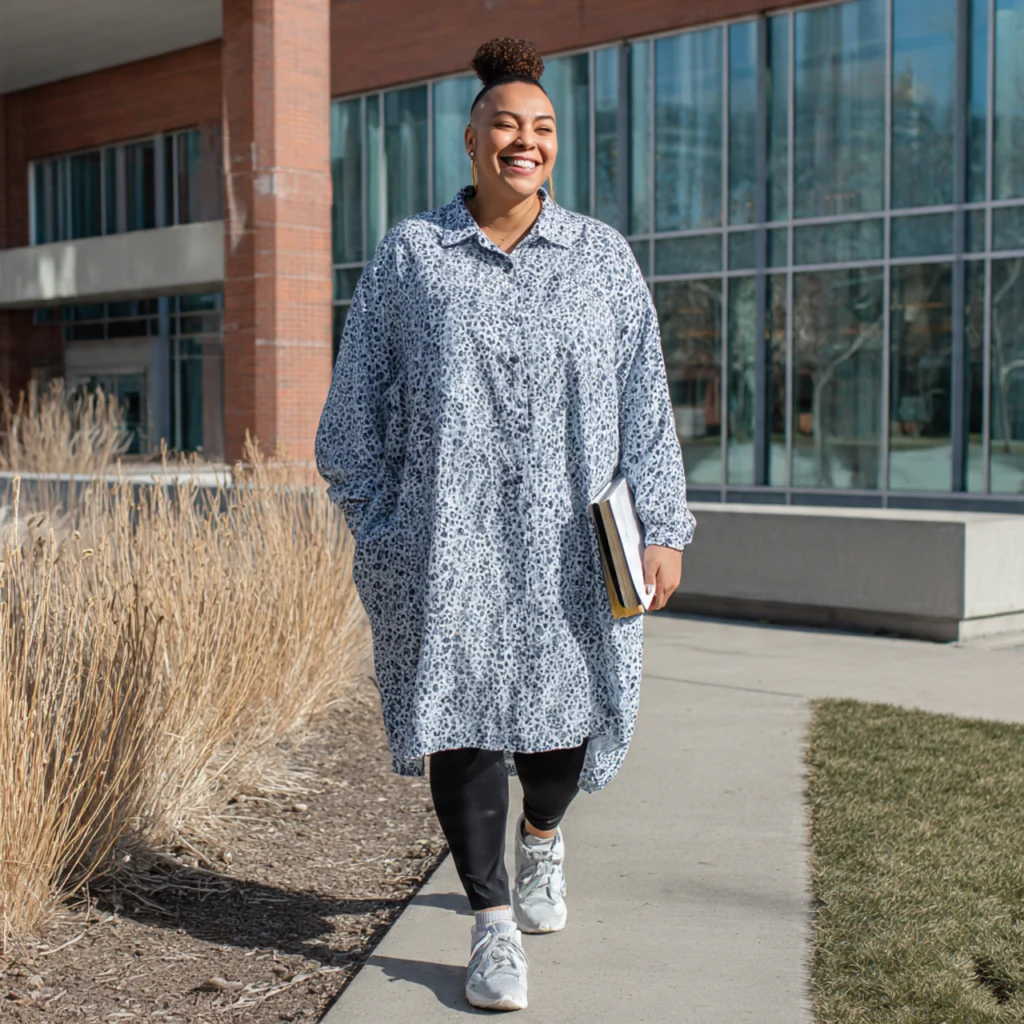 Plus Size Back to School Outfits with an Oversized Button-Up Shirt as Dress