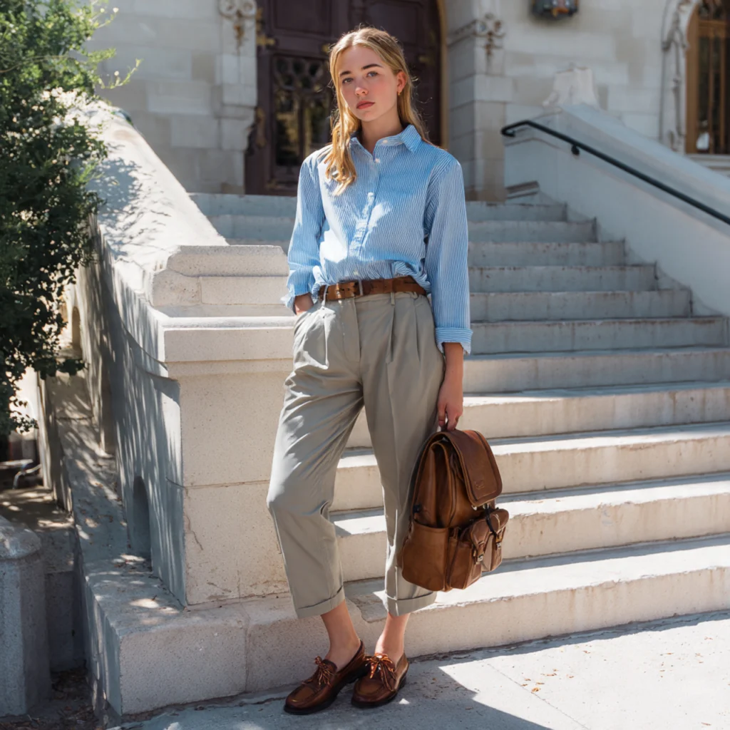 Preppy Back to School Outfits Featuring Trousers and Oxford Loafers