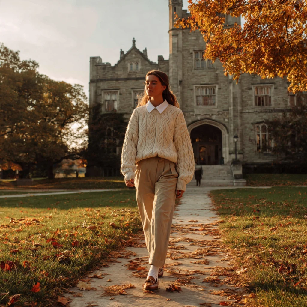 Preppy Back to School Outfits Featuring a Cable-Knit Sweater