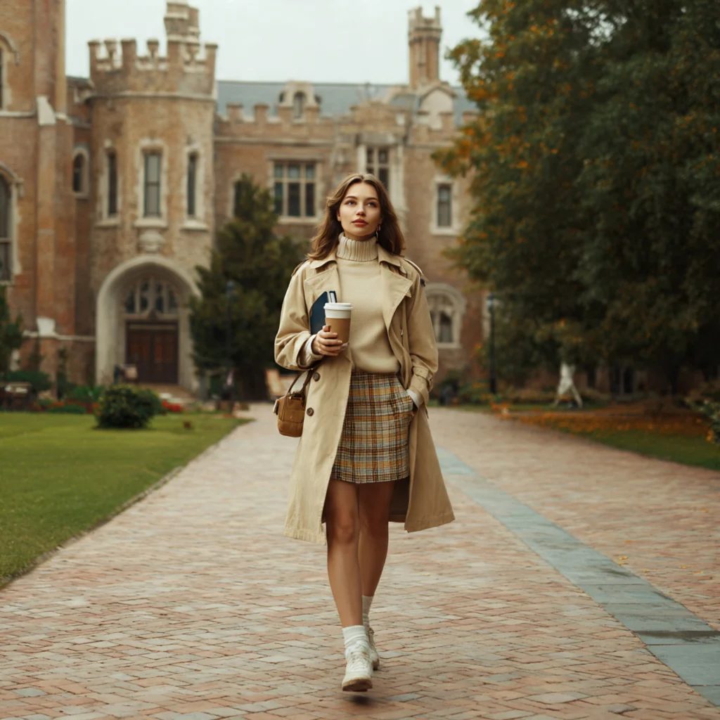 Preppy Back to School Outfits Using a Neutral Trench Coat
