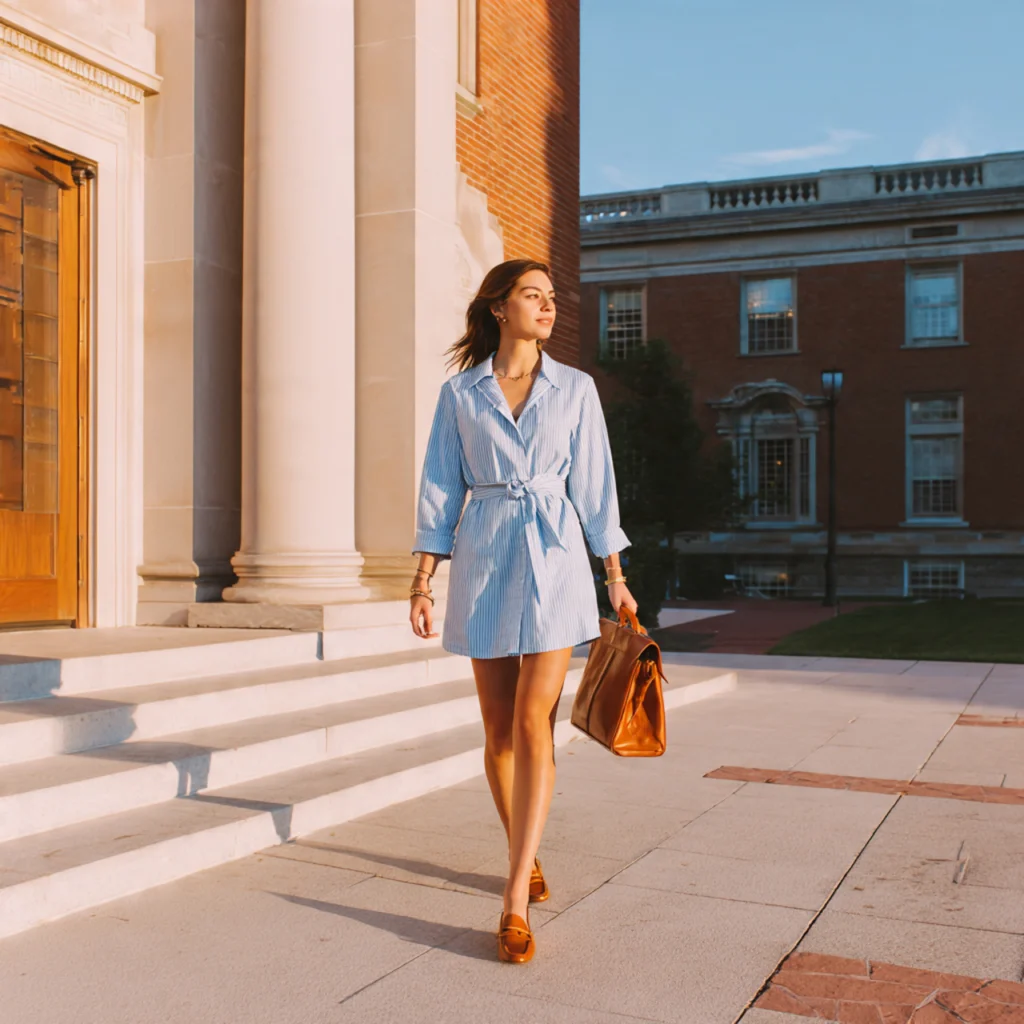 Preppy Back to School Outfits with a Belted Shirt Dress