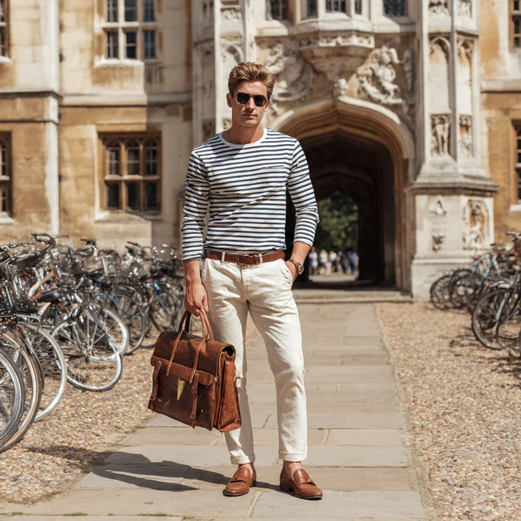 Preppy Back to School Outfits with a Breton Stripe Shirt and Chinos