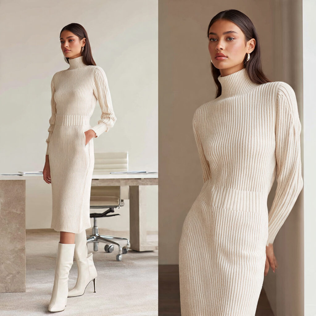 Ribbed Knit Set With Heeled Boots