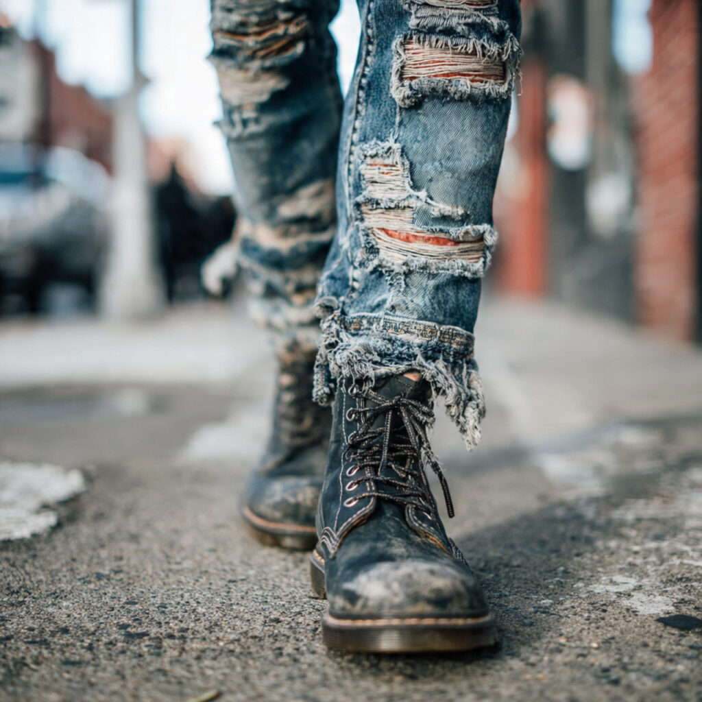 Ripped Denim and Worn Jeans in Grunge Outfit Ideas