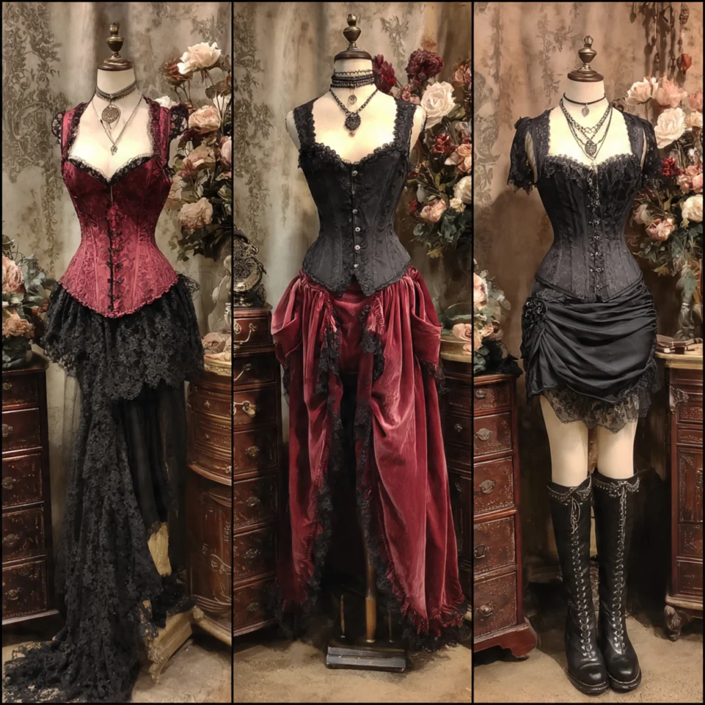 Romantic Goth Outfits Featuring Corset Silhouettes