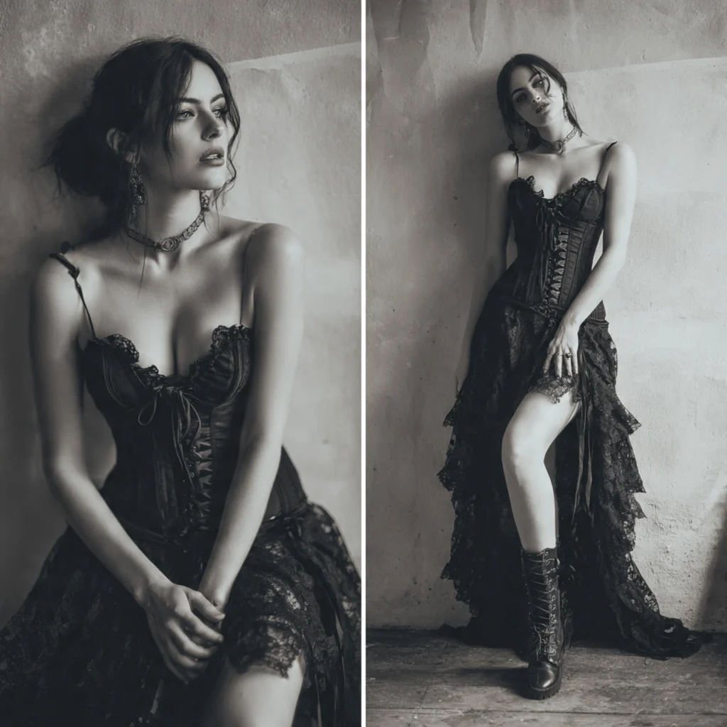 Romantic Goth Outfits with High-Low Skirts