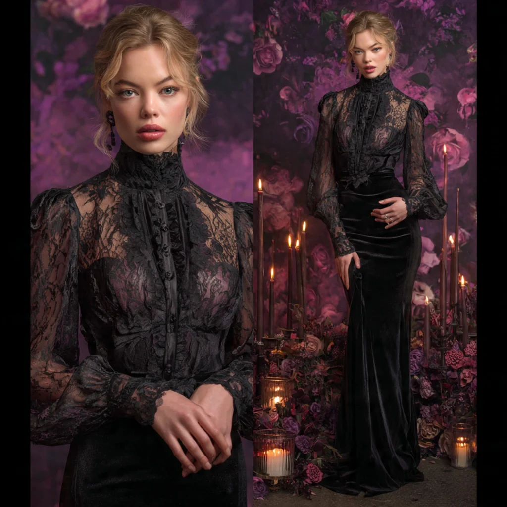 Romantic Goth Outfits with Statement Sleeves