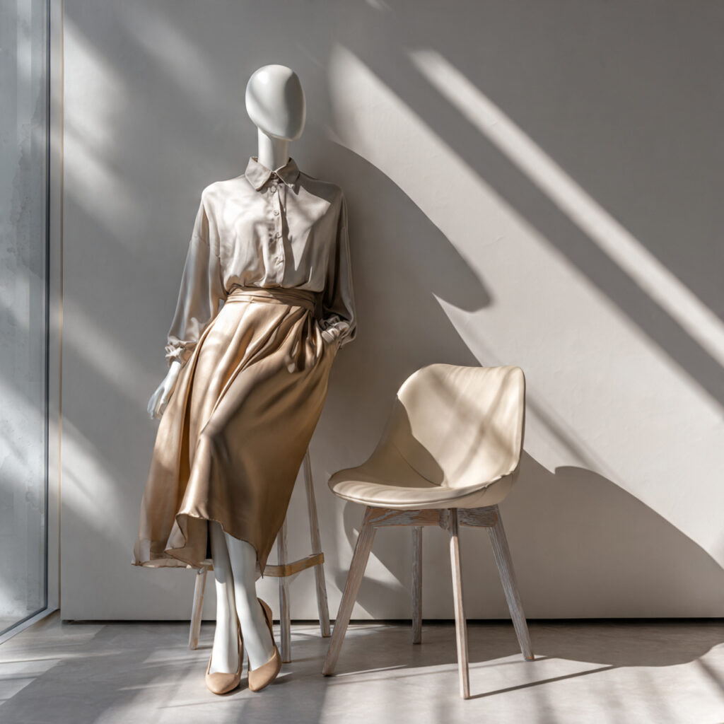 Satin Midi Skirt With Structured Top