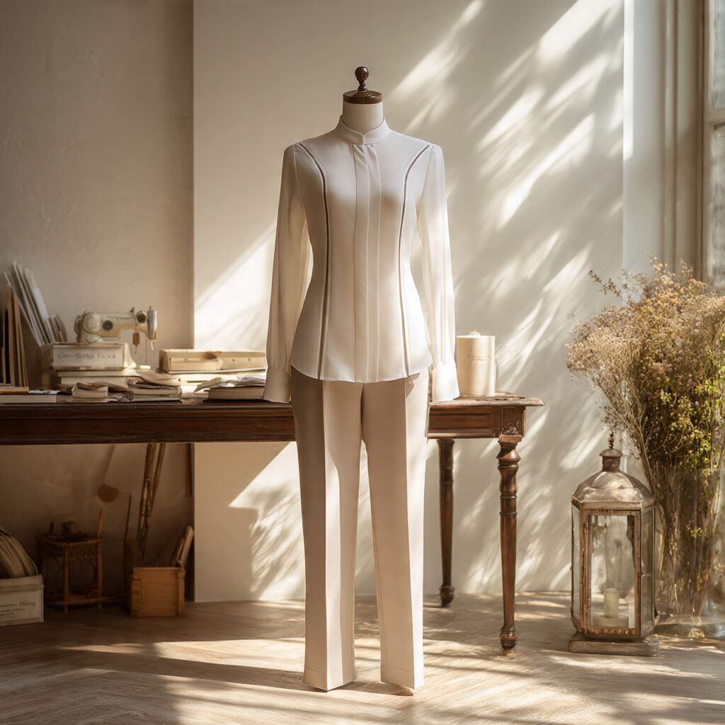 Sculpted Blouse With Straight-Leg Pants