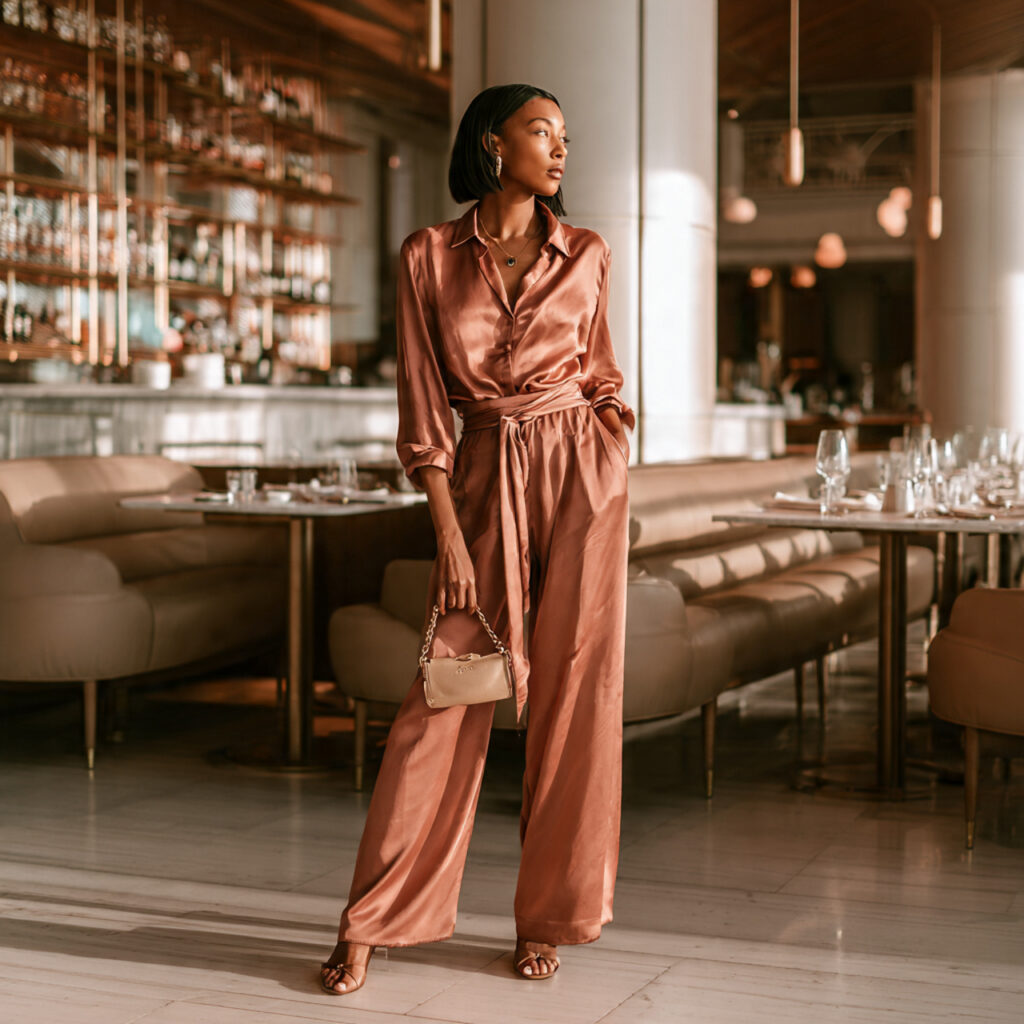 Silk Two-Piece Set Birthday Dinner Outfit Looks
