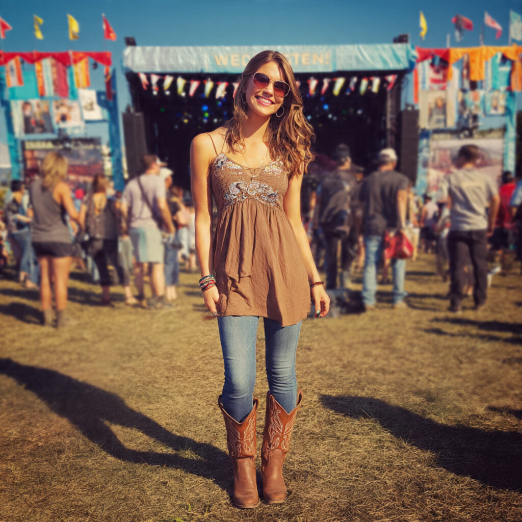 25 Trendy Country Concert Outfit Ideas to Rock Your Look 26 Sleeveless Tunic with Skinny Jeans