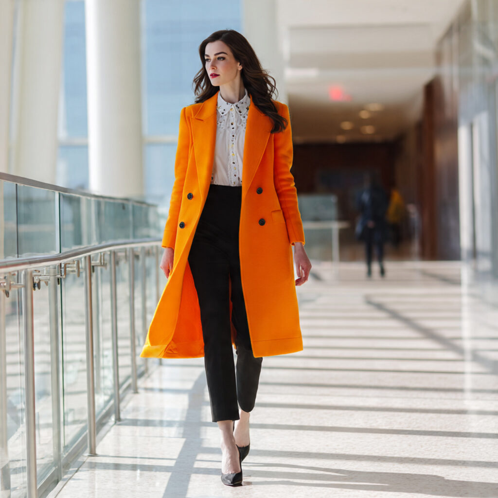 Statement Coat over Classic Outfit