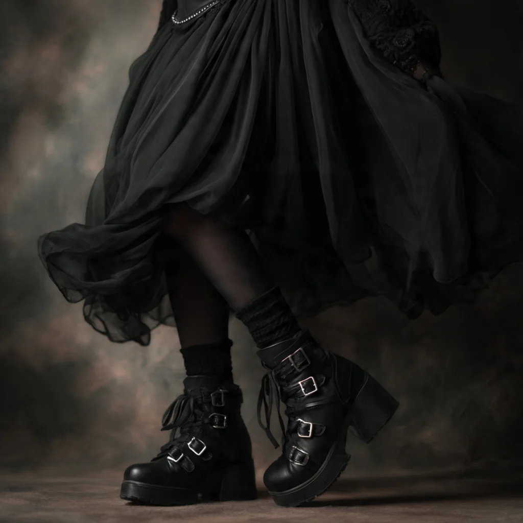 Statement Footwear in Trad Goth Outfits