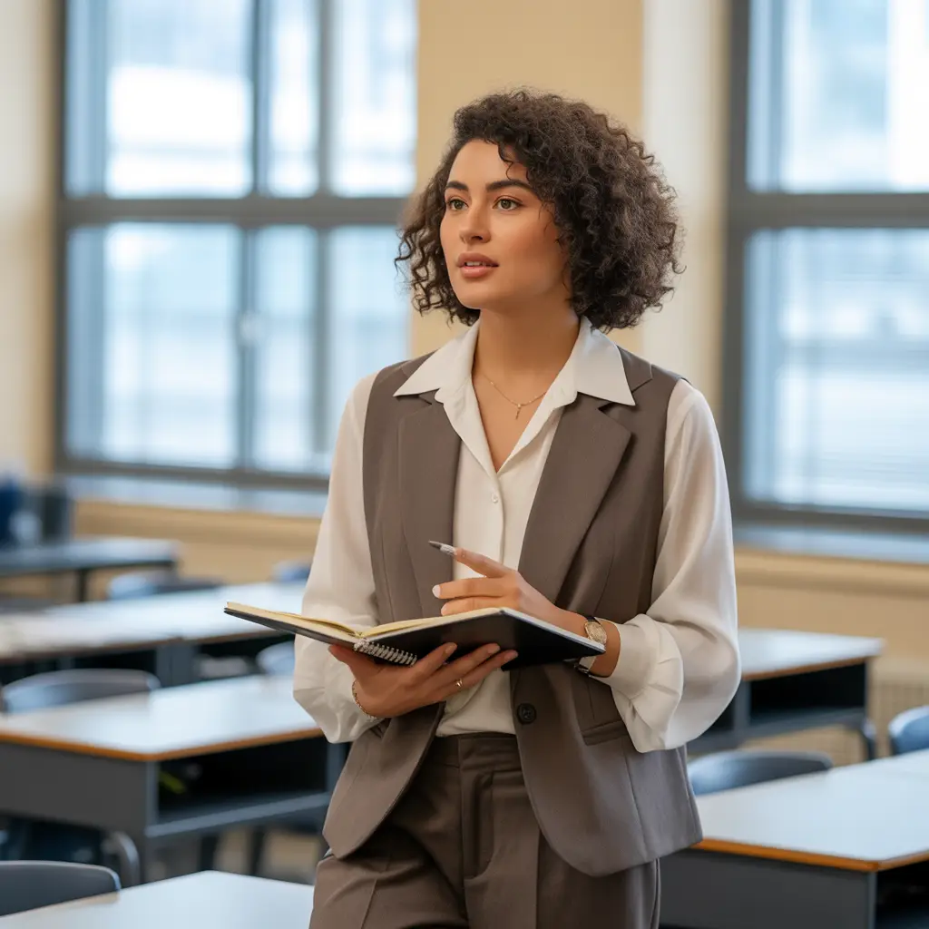 Tailored Vest Over Blouse
