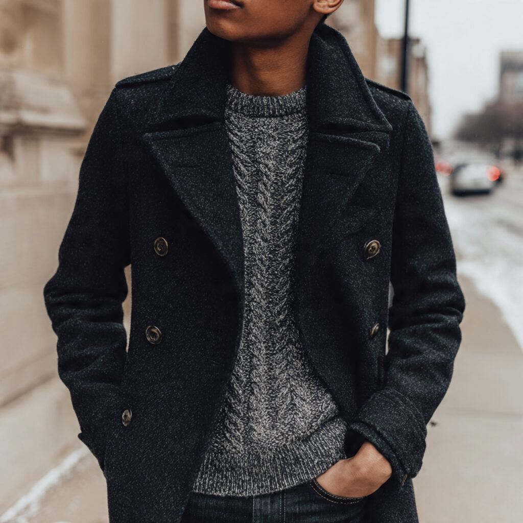 25 Best Winter Outfits for School: Cozy & Trendy Ideas 10 The Dark Wash Jeans and Peacoat Idea