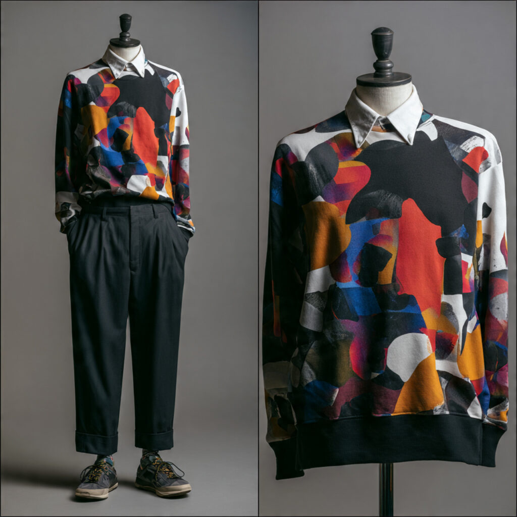 25 Best Winter Outfits for School: Cozy & Trendy Ideas 11 The Graphic Sweatshirt and Collared Shirt Idea