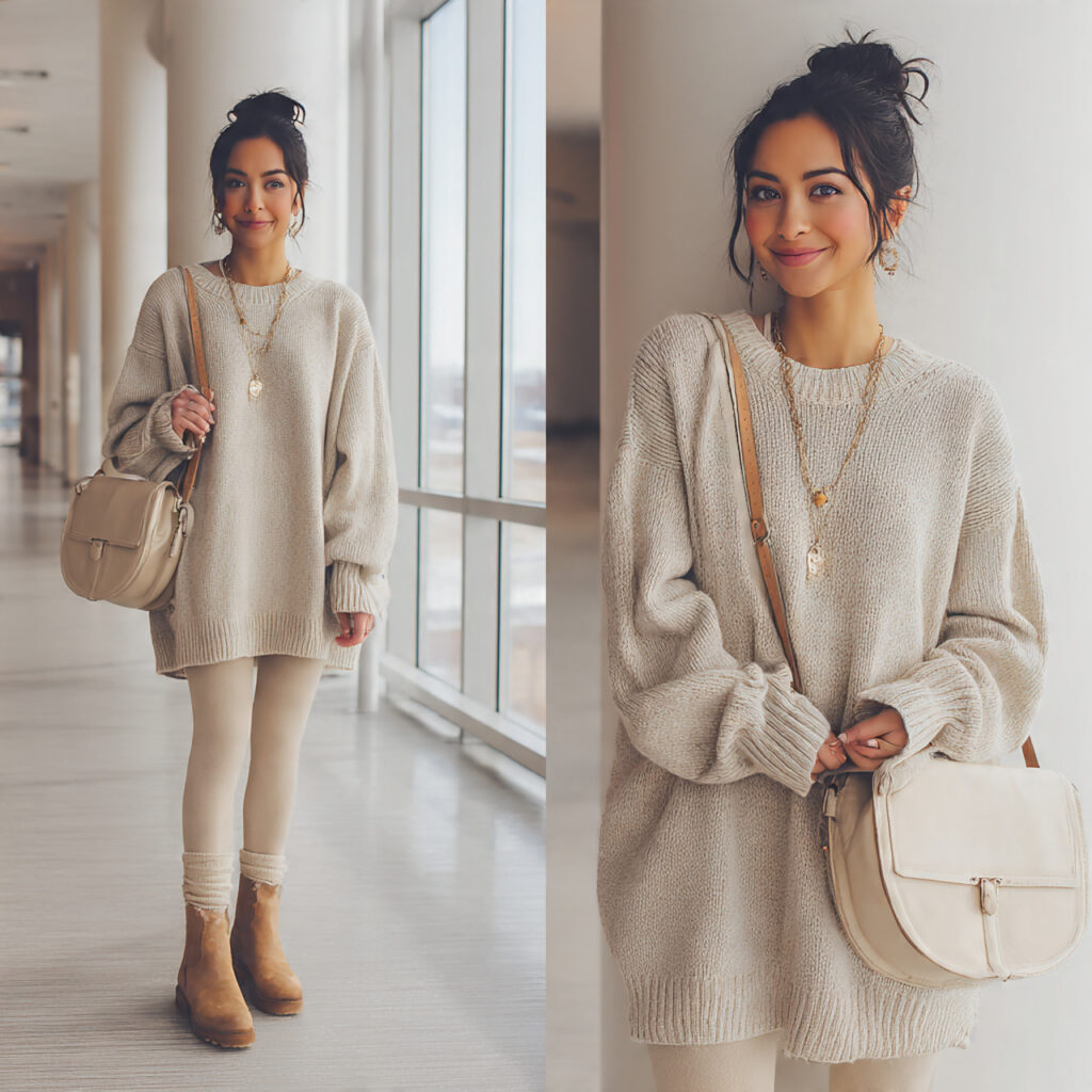 25 Best Winter Outfits for School: Cozy & Trendy Ideas 1 The Oversized Sweater Dress Idea