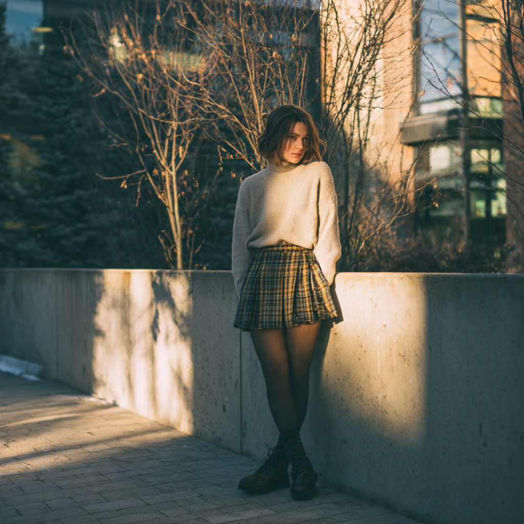 25 Best Winter Outfits for School: Cozy & Trendy Ideas 7 The Plaid Skirt with Thermal Tights Idea